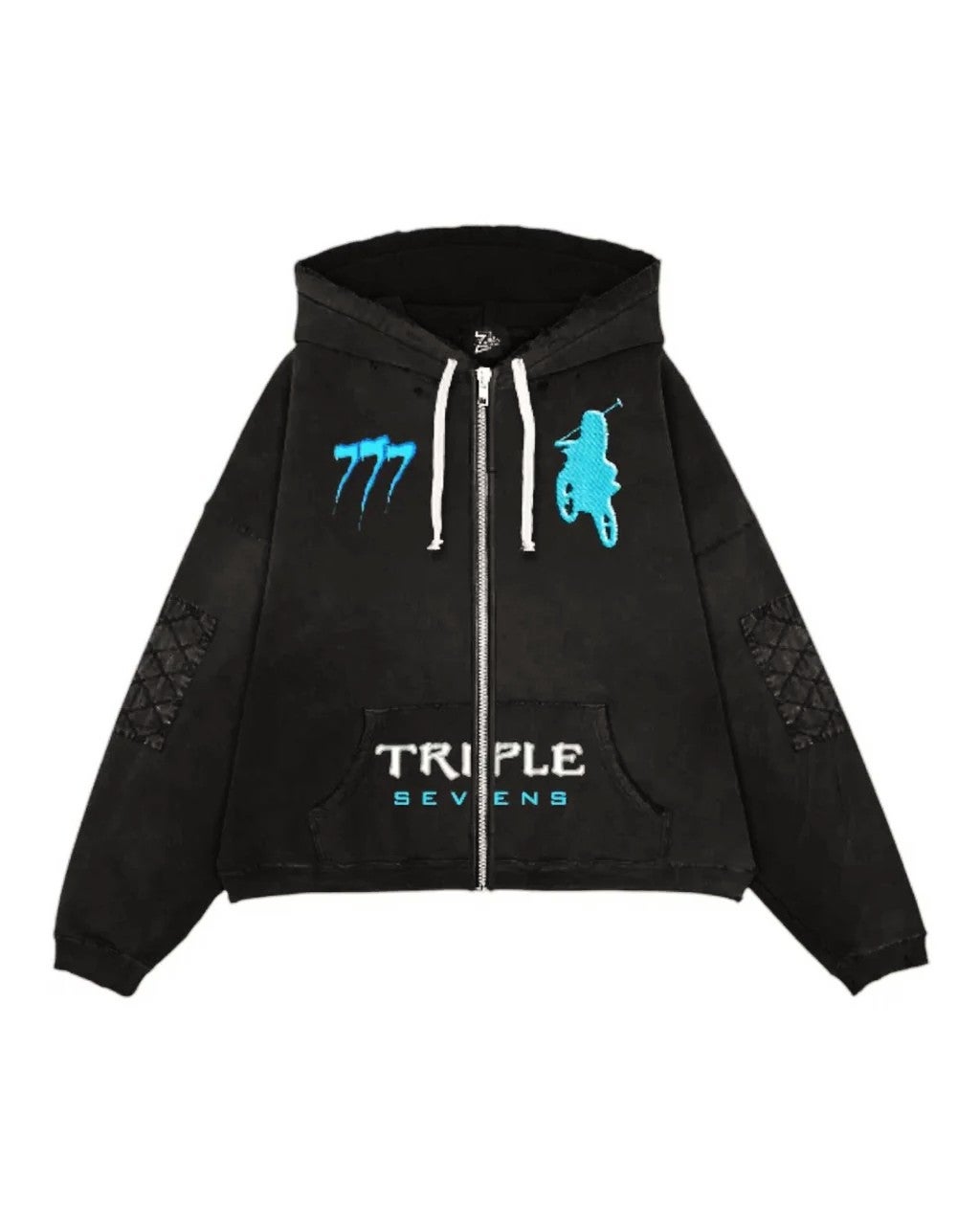 Triple Sevens Hoodie Black Blue Moto