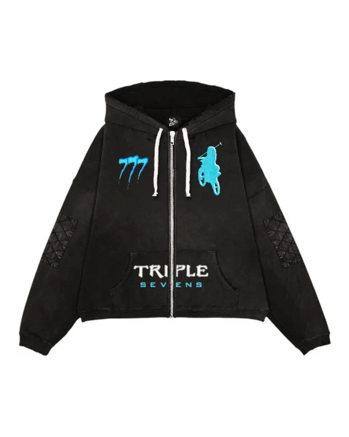 Triple Sevens Hoodie Black Blue Moto