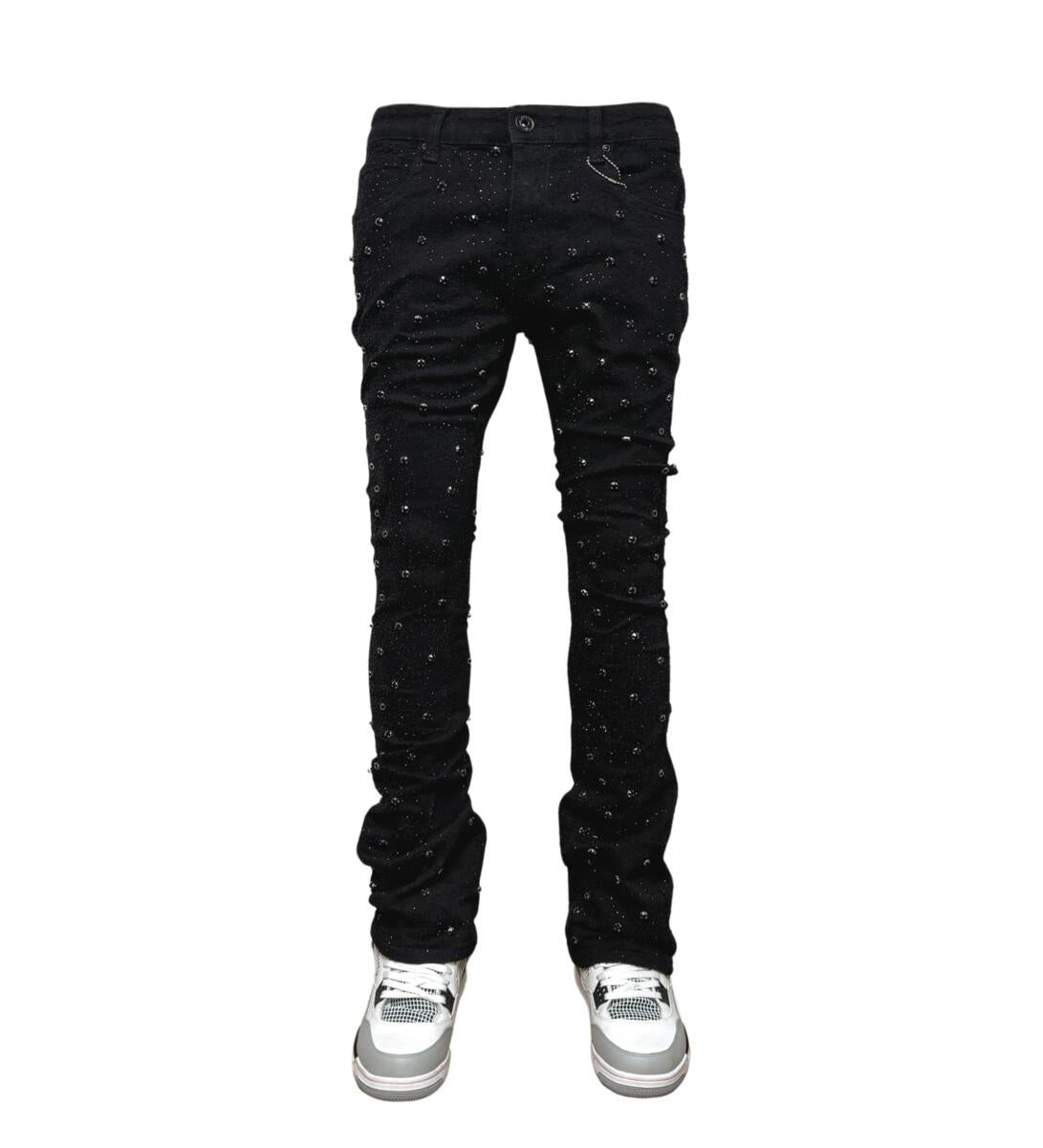 VICIOUS JEANS BLACK ALL AROUND RHINESTONE FLARE VC510
