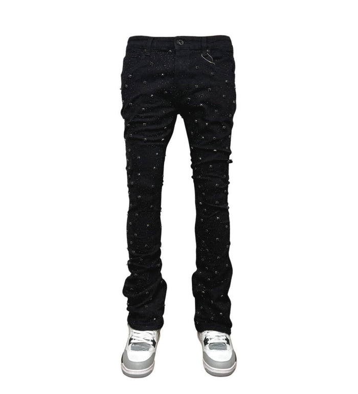 VICIOUS JEANS BLACK ALL AROUND RHINESTONE FLARE VC510