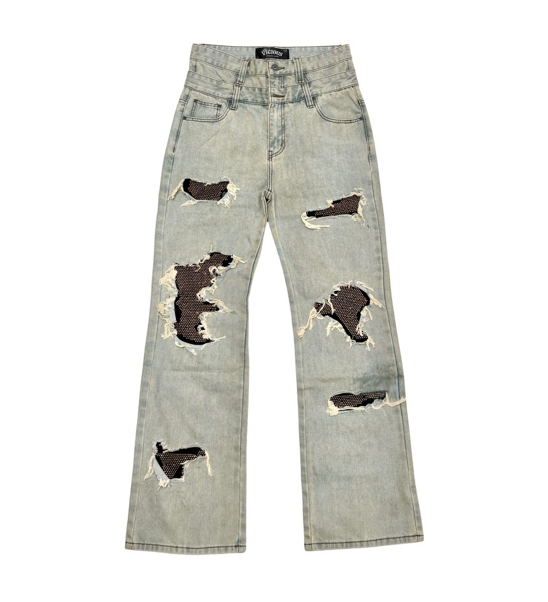 VICIOUS JEANS OIL BLUE FIT RIP & REPAIR DOUBLE WAIST VC688