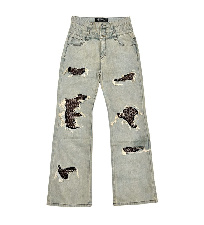 VICIOUS JEANS OIL BLUE FIT RIP & REPAIR DOUBLE WAIST VC688