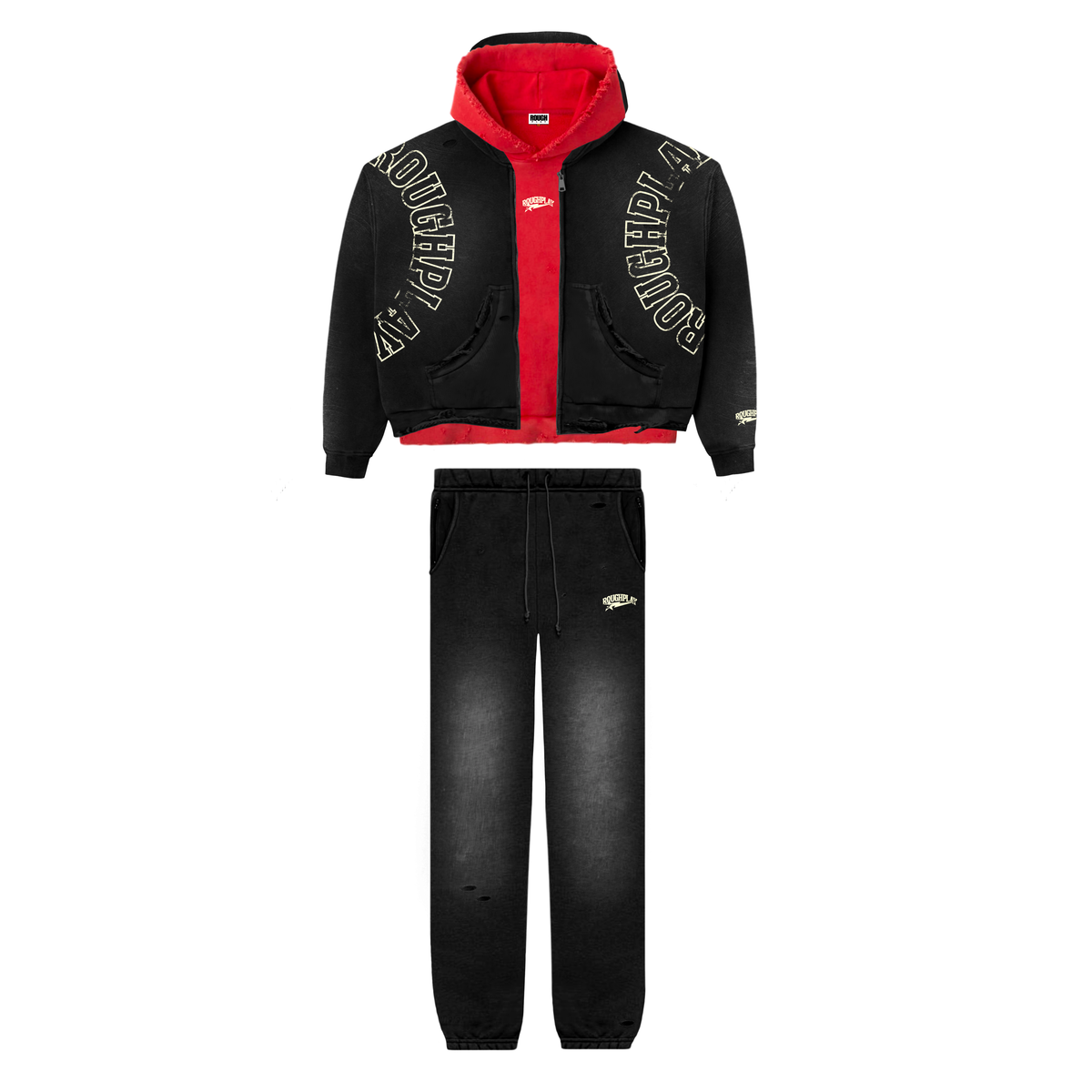Roughplay Sweatsuit Double Hood Black Red