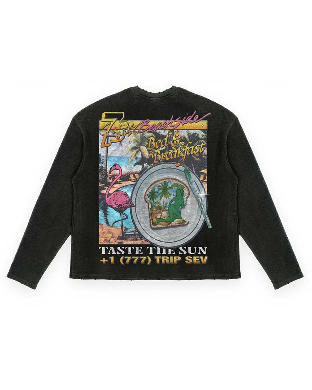 Triple Sevens Tee Black Weekend Getaway Waffle Knit Longsleeve