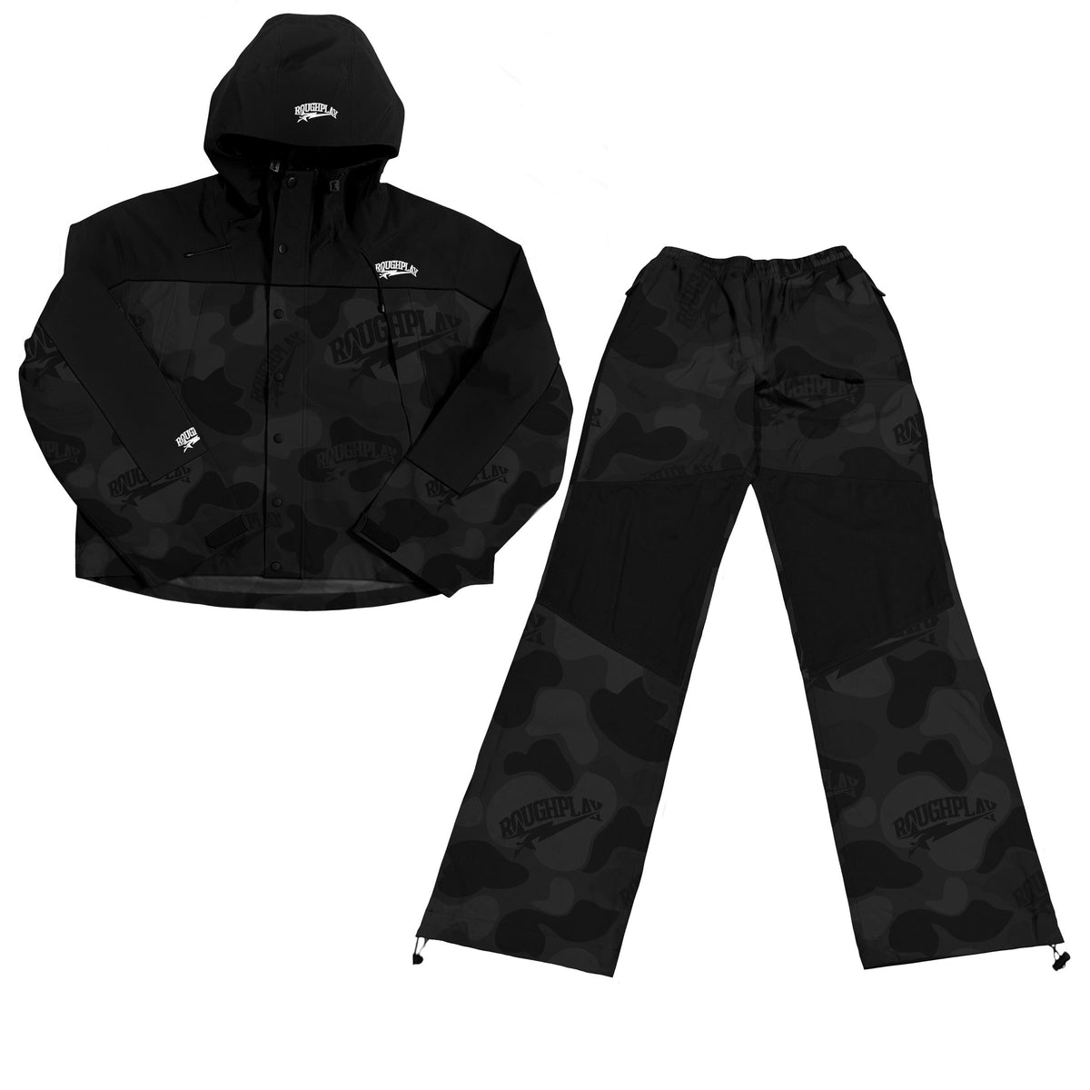 Roughplay Water Resistance Camo Tracksuit Black On Black