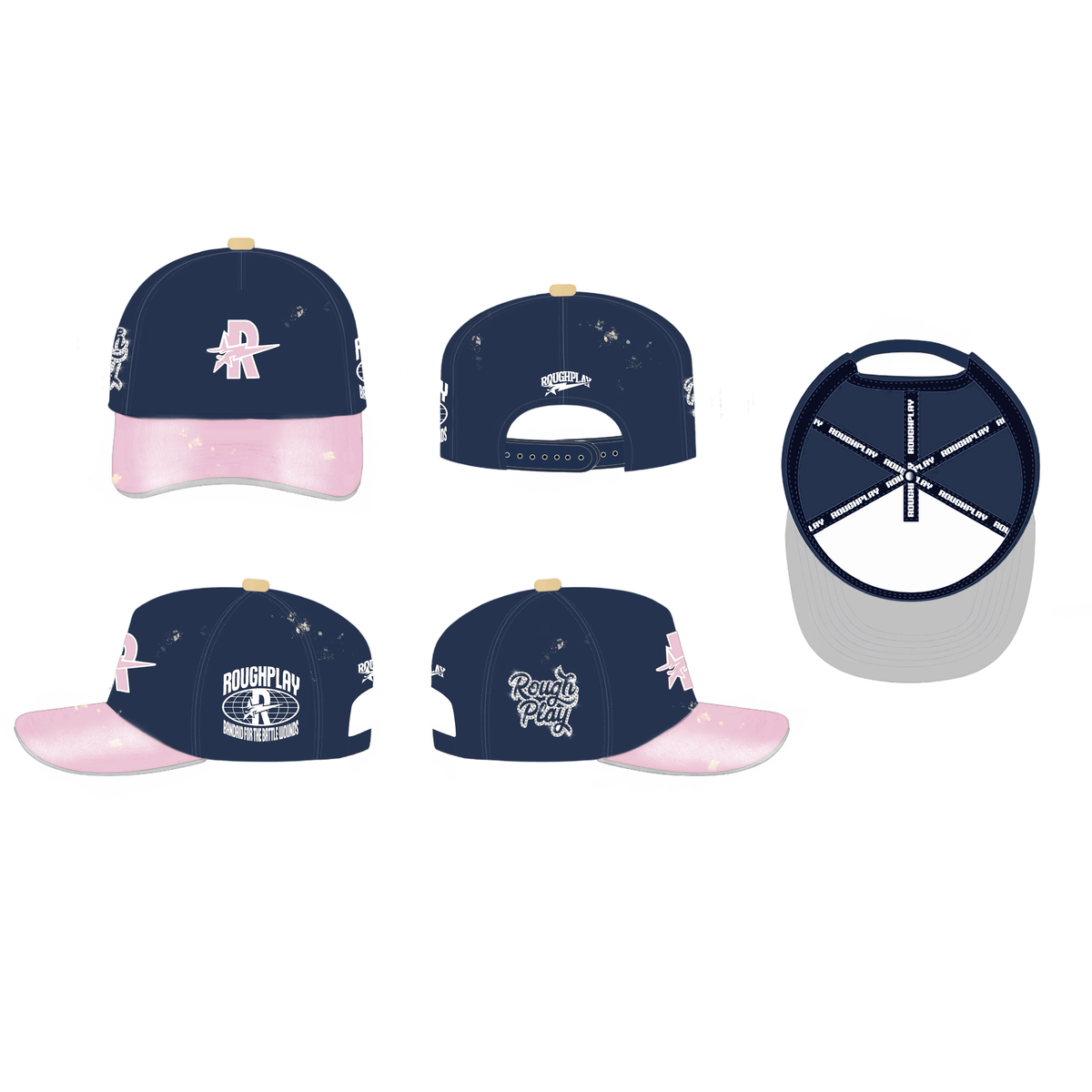 Roughplay Hat R Logo Vintage Navy Pink