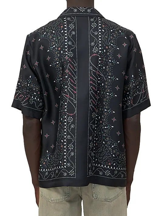 Amiri Stud Black Silk Bowling Shirt