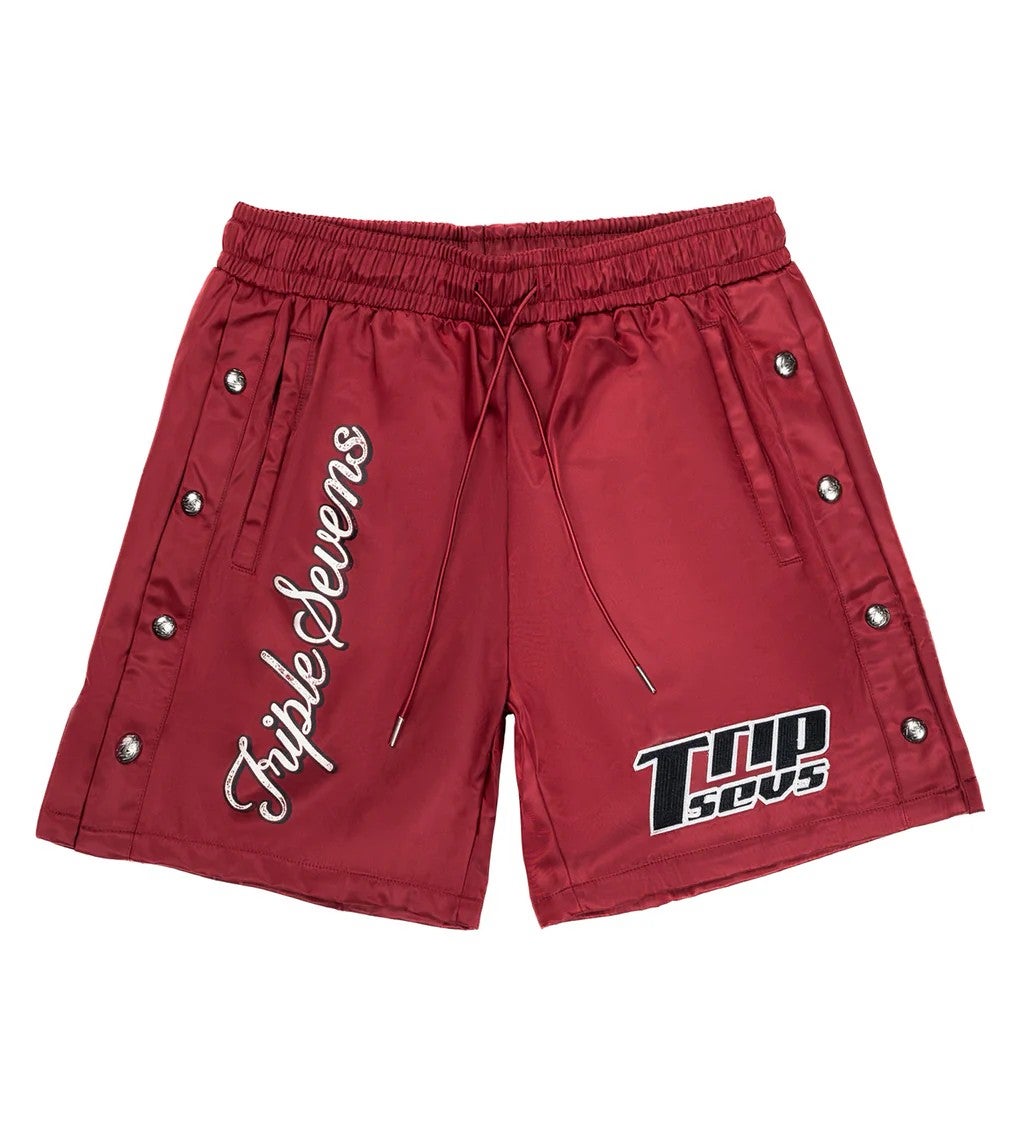 Triple Sevens Shorts Burgundy Nylon Button
