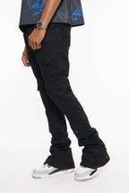 VICIOUS JEANS BLACK STUDDED WARRIOR CARGO FLARE FIT VC671R