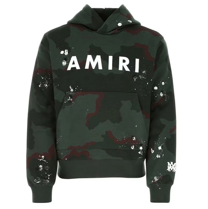 Amiri Hoodie Army Logo Green Camo