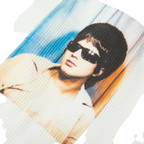 FLEX SHOP Better With Age white waffle-knit zip-up hoodie featuring a graphic print of a man wearing sunglasses