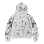 FLEX SHOP grey heavyweight zip-up hoodie featuring Fear No Evil graphic print and religious text on the back