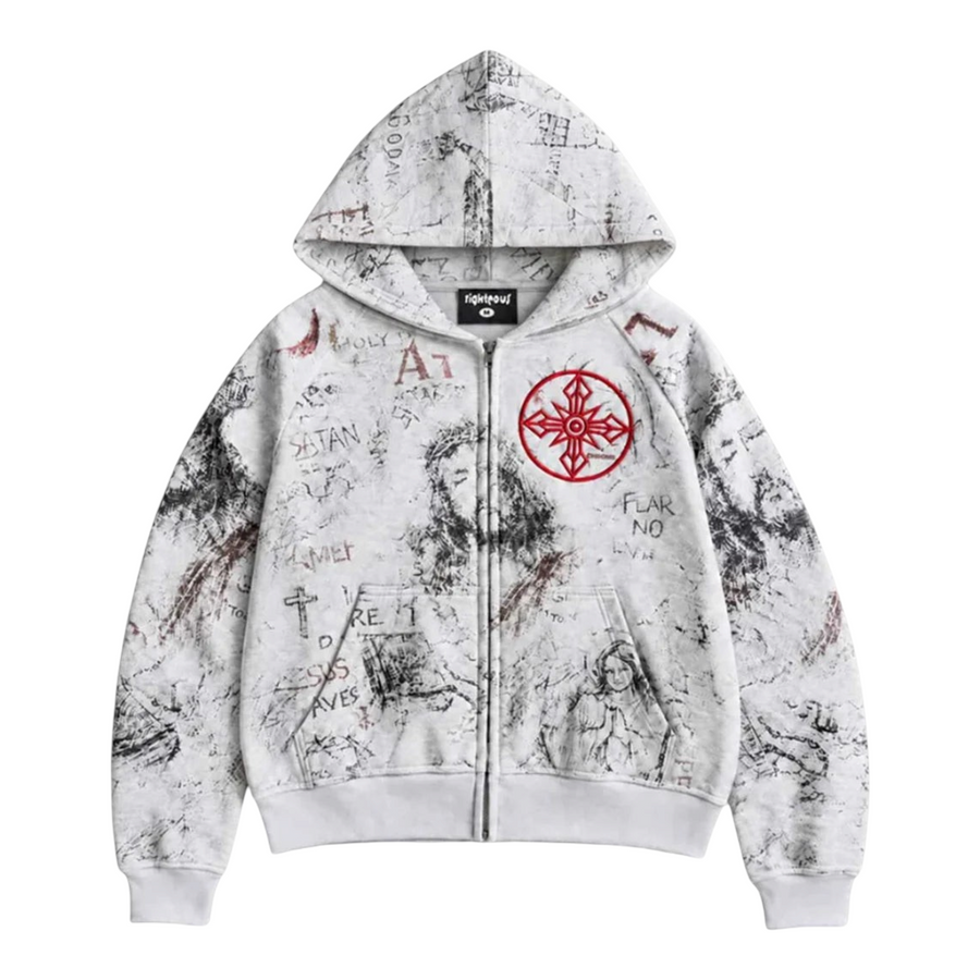 Righteous "Fear No Evil" Grey Hoodie Zip Up