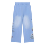 FLEX SHOP blue sweatpants with relaxed fit and detailed graphic prints on the side legs