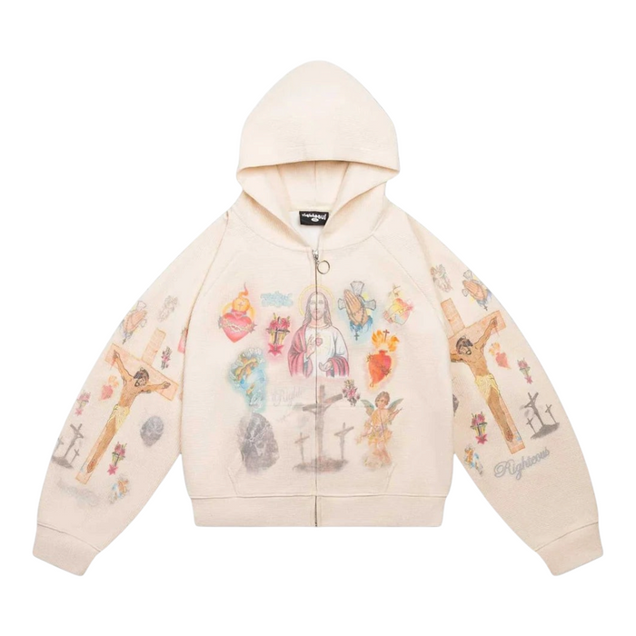 Righteous "Ultimate Sacrifice" Cream Hoodie Thermal Zip Up