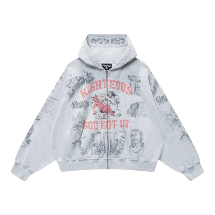 Righteous "University" Grey Hoodie Zip Up