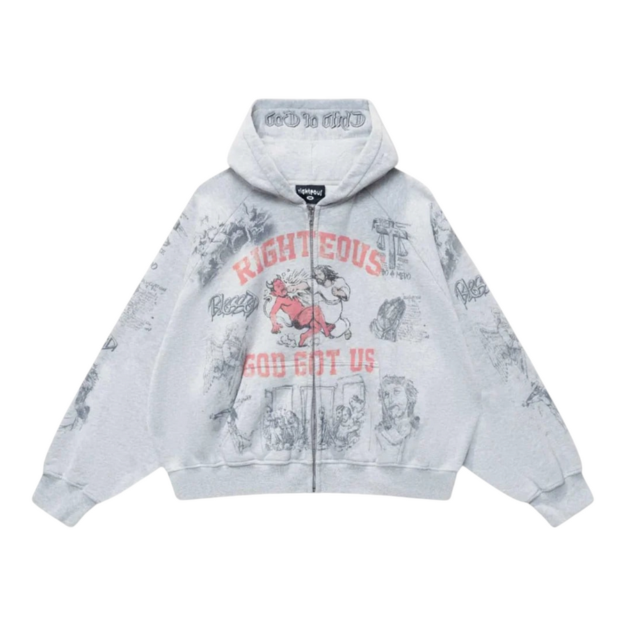 Righteous "University" Grey Hoodie Zip Up