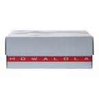 FLEX SHOP Jordan 14 Retro Mowalola sneaker box in grey with a red branded stripe featuring Mowalola text