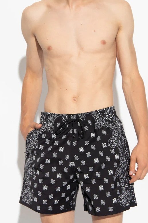 Amiri Swim Shorts Black Bandana Paisley
