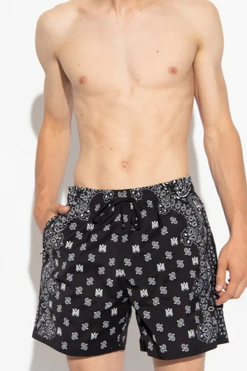 Amiri Swim Shorts Black Bandana Paisley