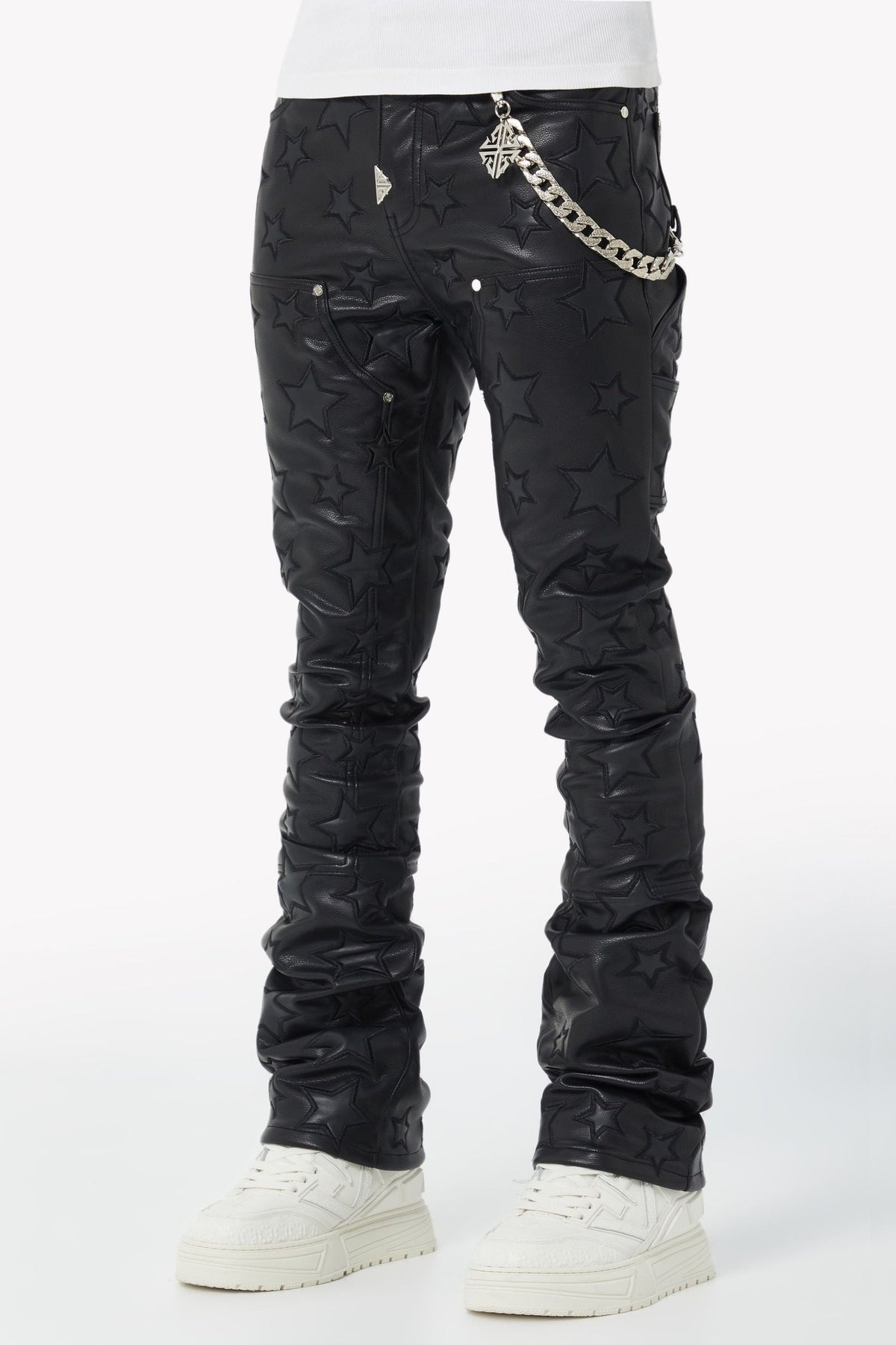 GUAPI JEANS Obsidian Black Stars Leather Pant