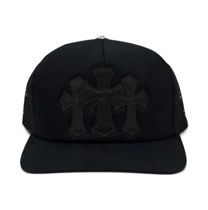 Chrome Hearts Black Cemetery Triple Cross Patch Trucker Hat