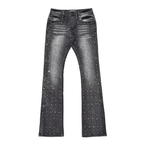 VICIOUS JEANS DARK GREY EMBELLISHED RIHNESTONE FLARE CROSS VC924