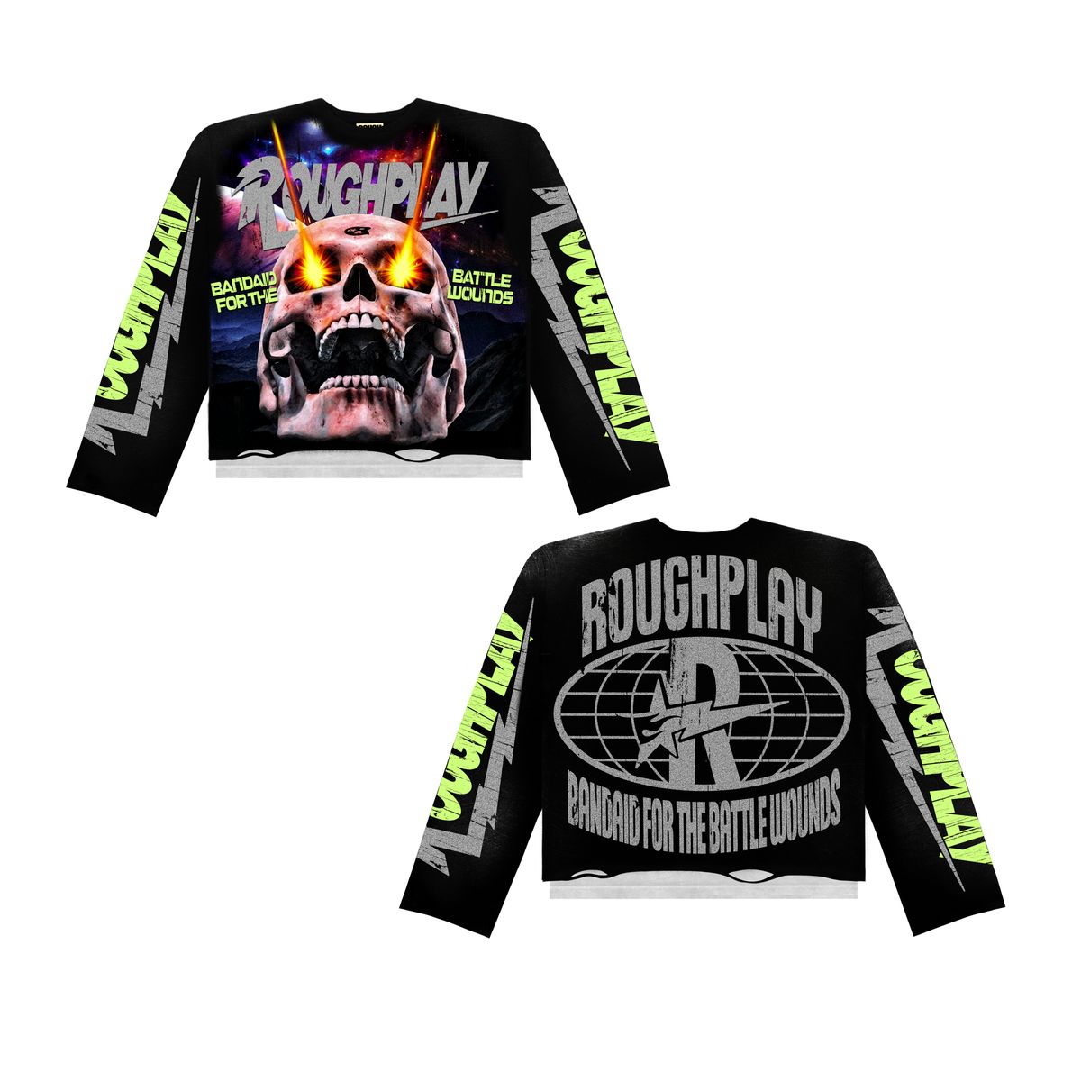 Roughplay Tee Long Sleeve Power Skull Black Green