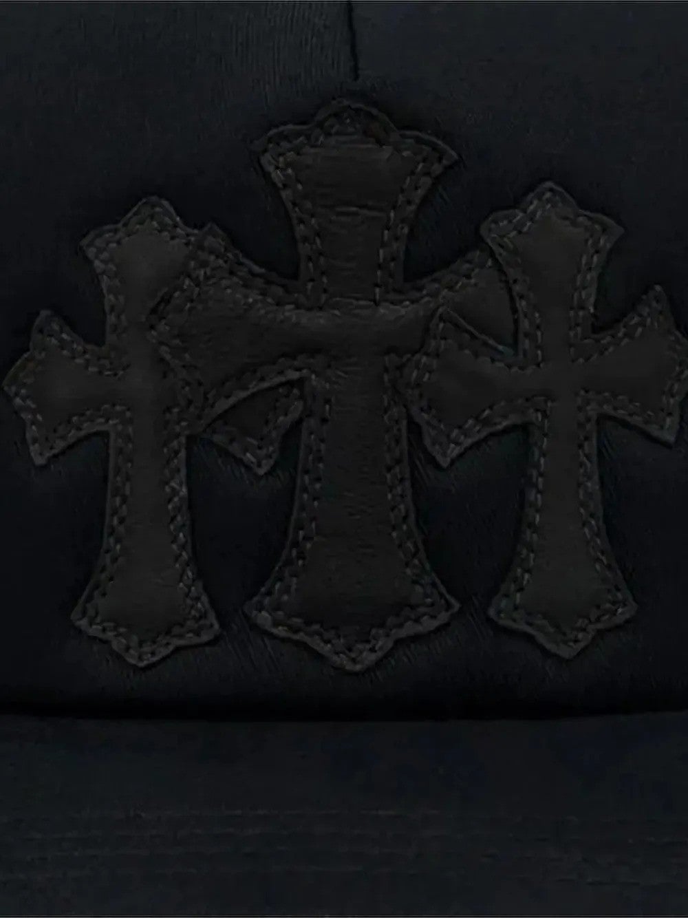 Chrome Hearts Black Cemetery Triple Cross Patch Trucker Hat