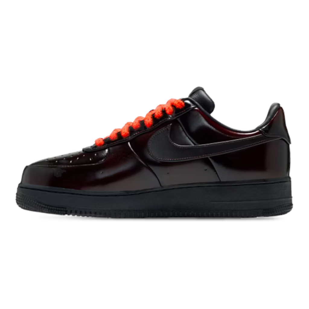 FLEX SHOP Nike Air Force 1 Family Reunion Air Soul sneaker in dark burgundy leather with vibrant orange laces.