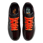 FLEX SHOP Nike Air Force 1 Family Reunion Air Soul sneakers in glossy black with vibrant orange textured laces.