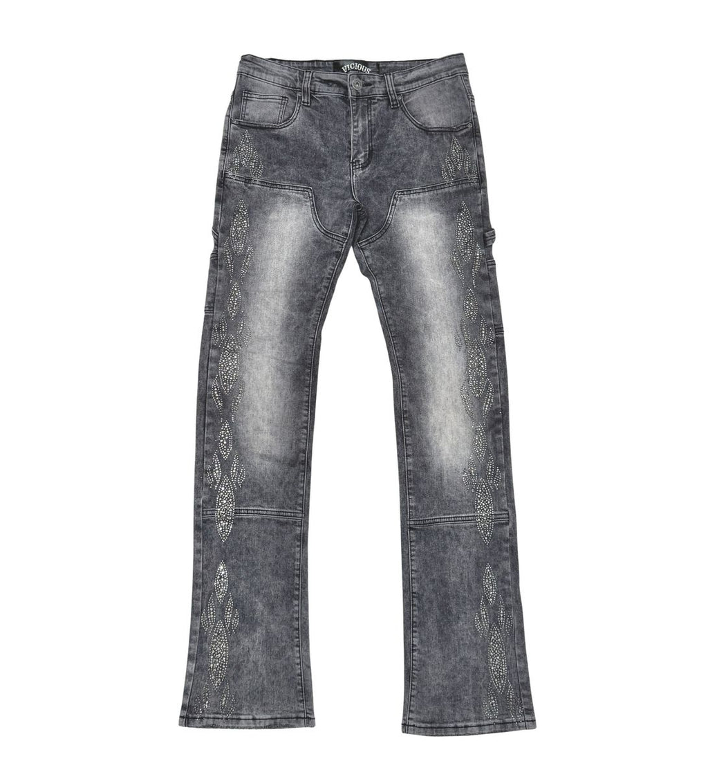 VICIOUS JEANS DARK GREY CARPENTER FLARE RHINESTONE VC654