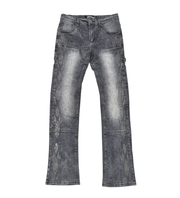 VICIOUS JEANS DARK GREY CARPENTER FLARE RHINESTONE VC654