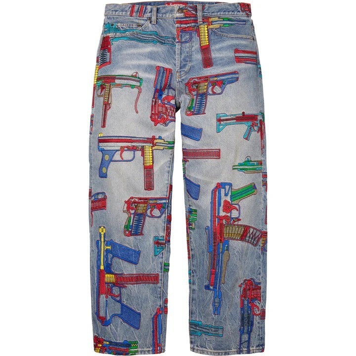 Supreme Blue Jeans Guns Embroidered loose fit