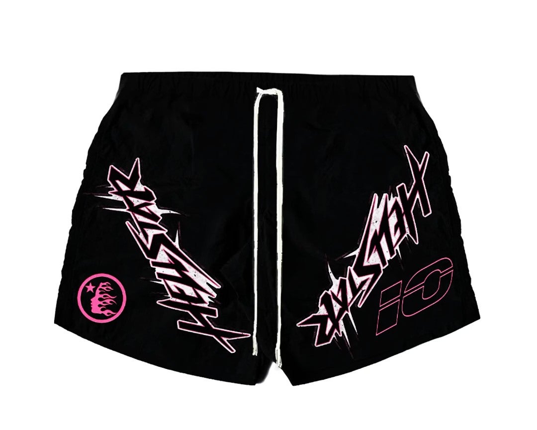 Hellstar Shorts Wax Nylon Athletic Black Pink