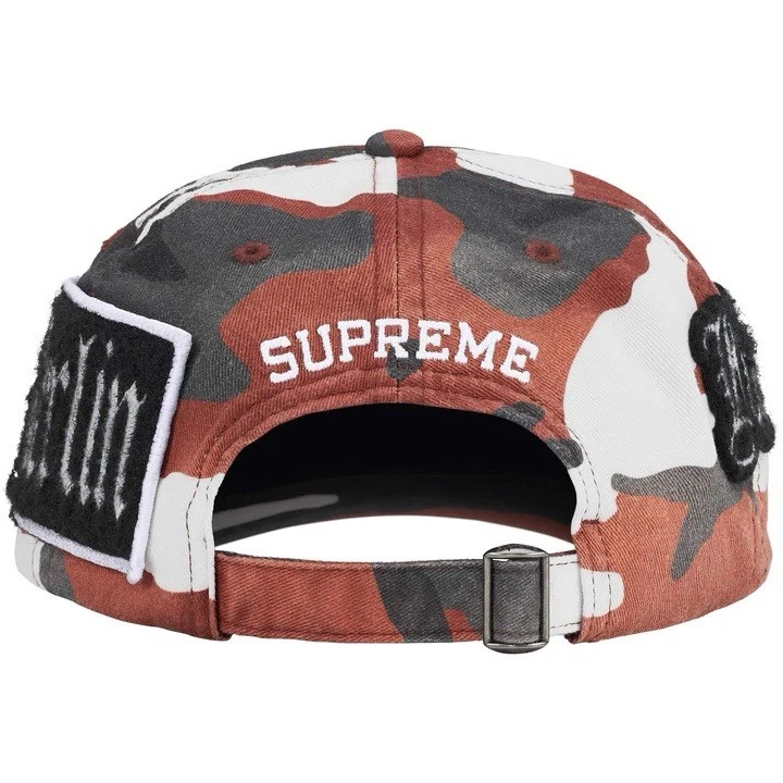 Supremes red camo hat 6 panel city patches