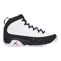 FLEX SHOP Air Jordan 9 Retro OG Space Jam sneakers in white and black leather with red Jumpman logo detail.