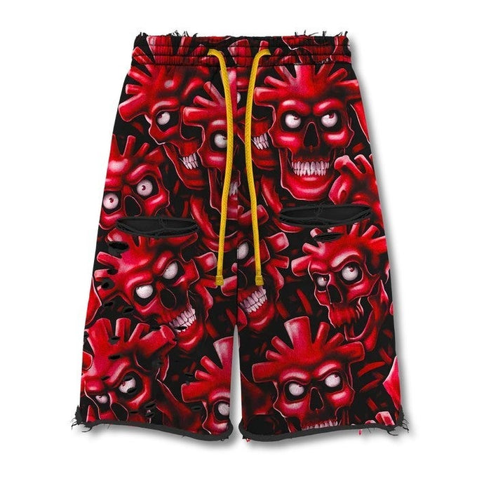 Vertabrae Red Skull Shorts