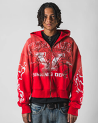 Visionary Club Hoodie Red BOXY OVERSIZED ZIP UP
