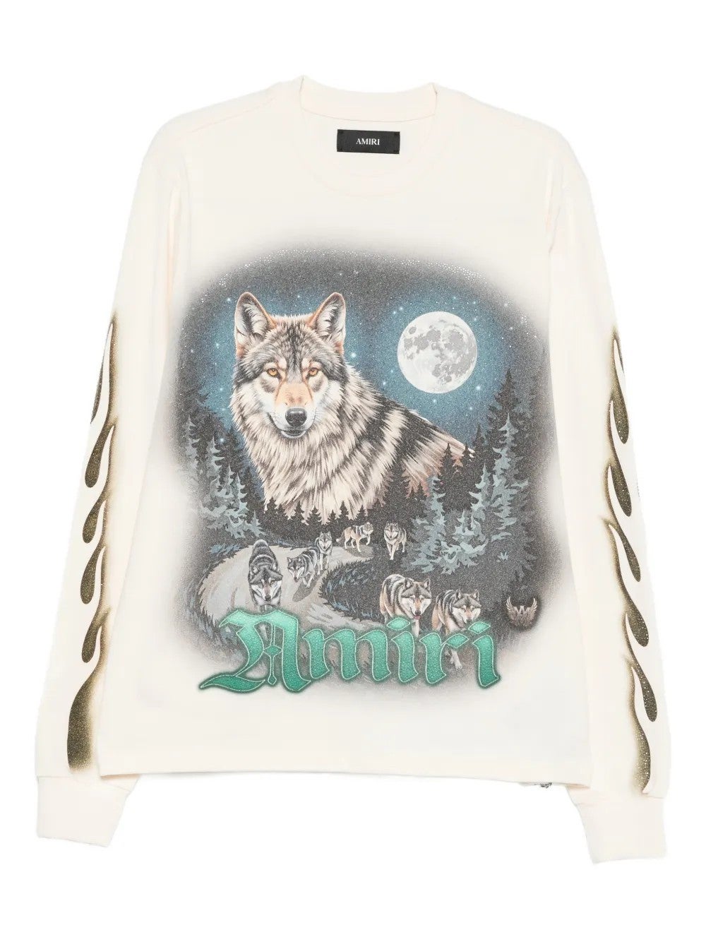 Amiri Tee Wolf Moon Crystal Long Sleeve White