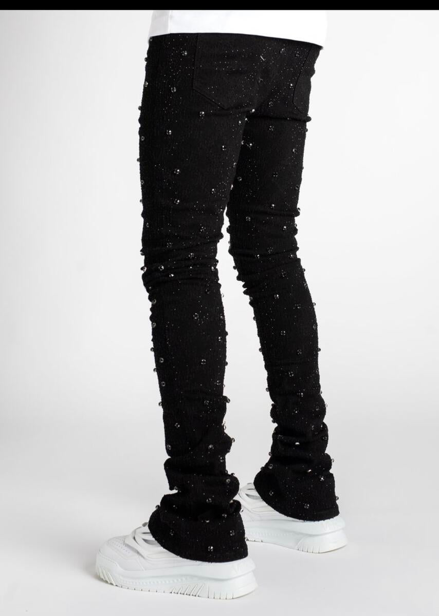 VICIOUS JEANS BLACK ALL AROUND RHINESTONE FLARE VC510