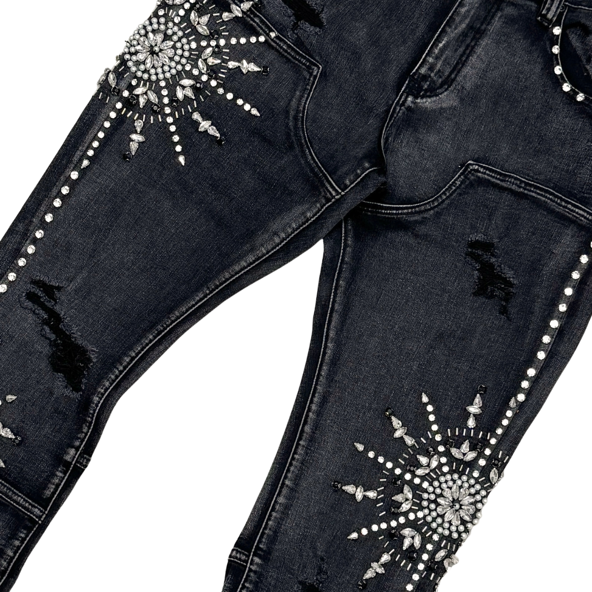 VICIOUS JEANS BLACK EMBELLISHED RHINESTONE FLARE VC1015
