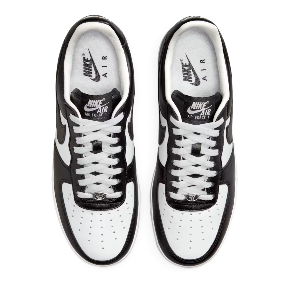 FLEX SHOP Air Force 1 x Terror Squad Blackout sneakers in black and white premium leather, top-down view.
