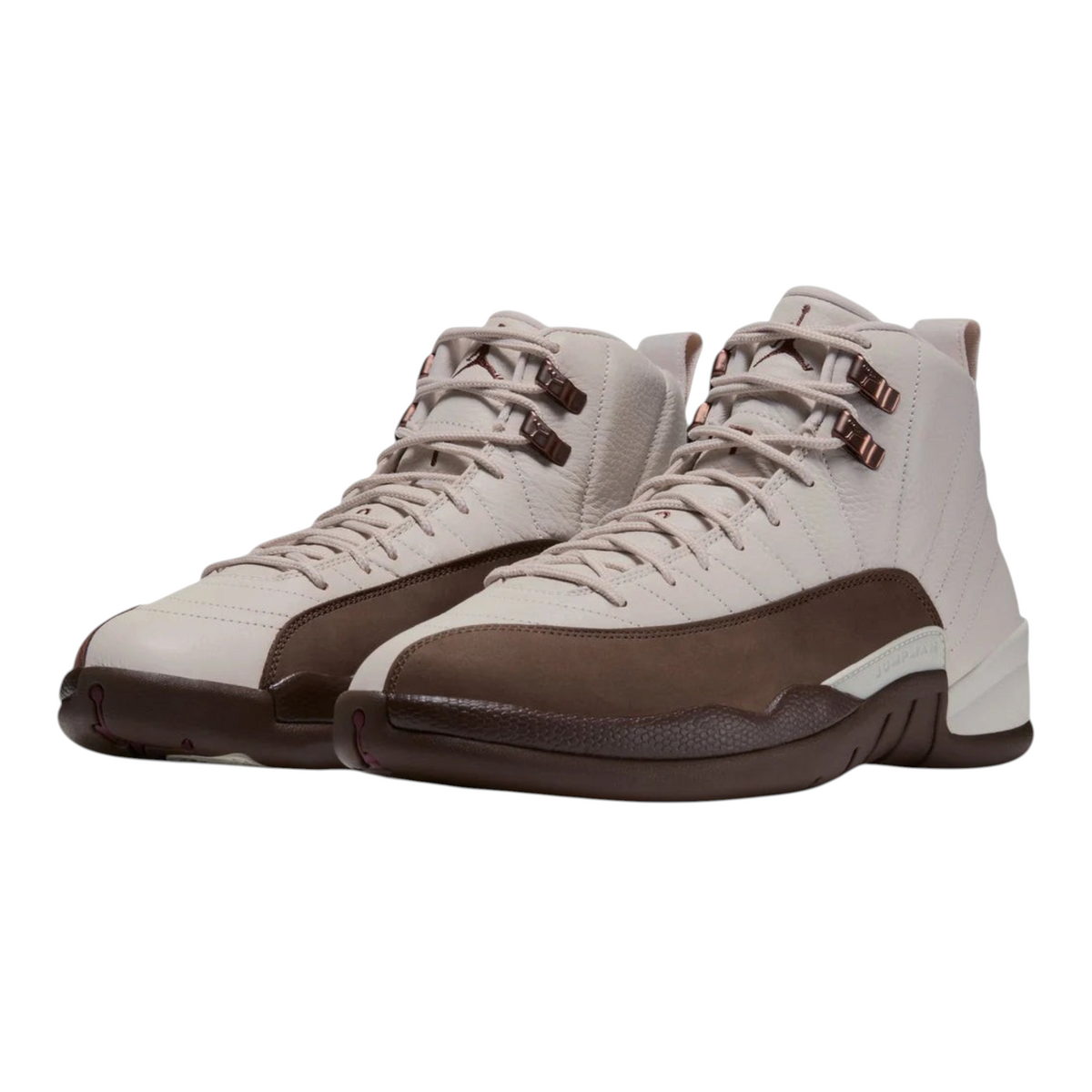 FLEX SHOP Air Jordan 12 Retro Fireside sneakers in light orewood brown leather with cacao wow mudguards and red accents