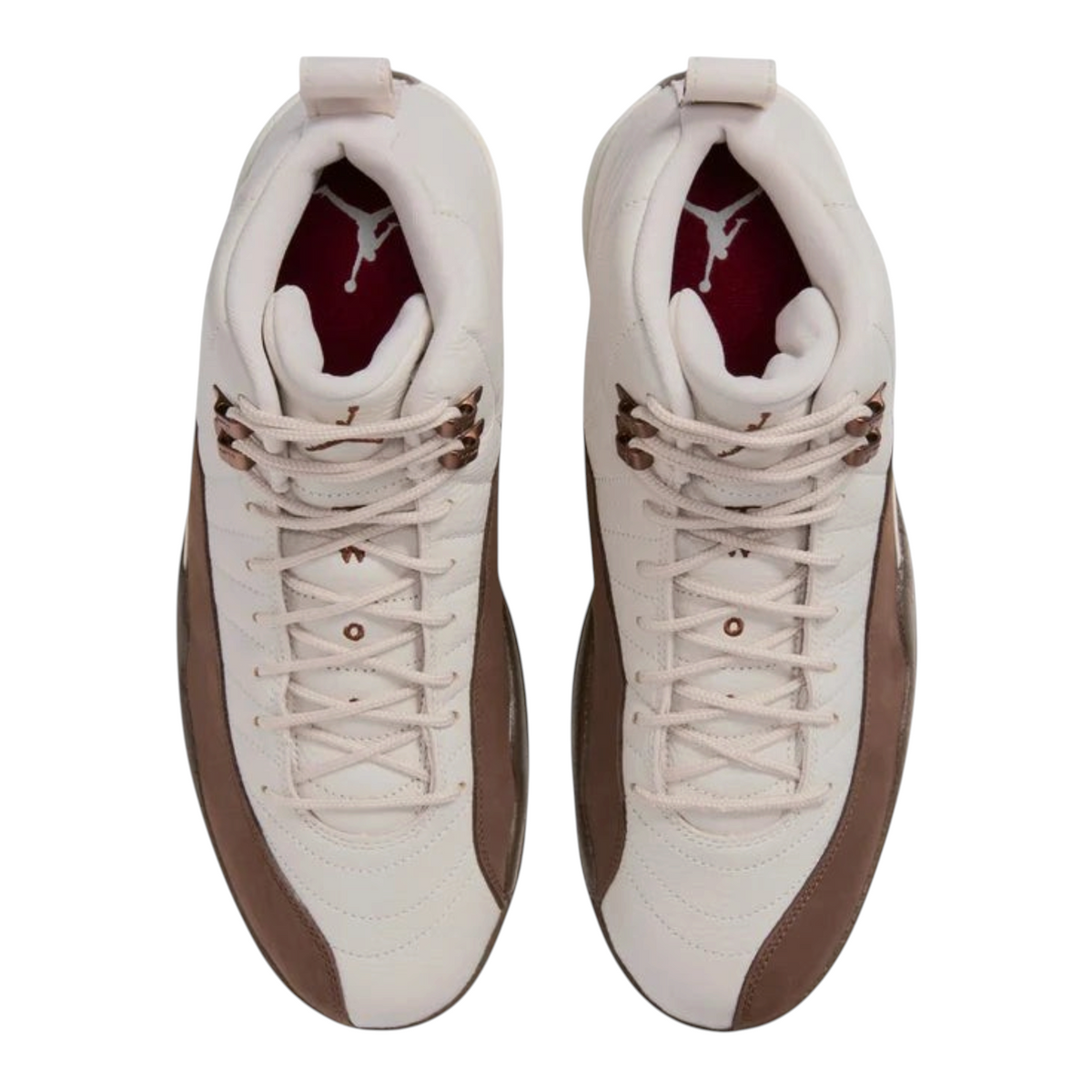FLEX SHOP Air Jordan 12 Retro Fireside sneakers in light orewood brown leather with cacao wow mudguards and red accents