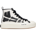 FLEX SHOP Amiri Skel Court high-top sneakers in white canvas and black leather with signature bone appliqué details.