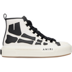FLEX SHOP Amiri Skel Court high-top sneakers in white canvas and black leather with signature bone appliqué details.