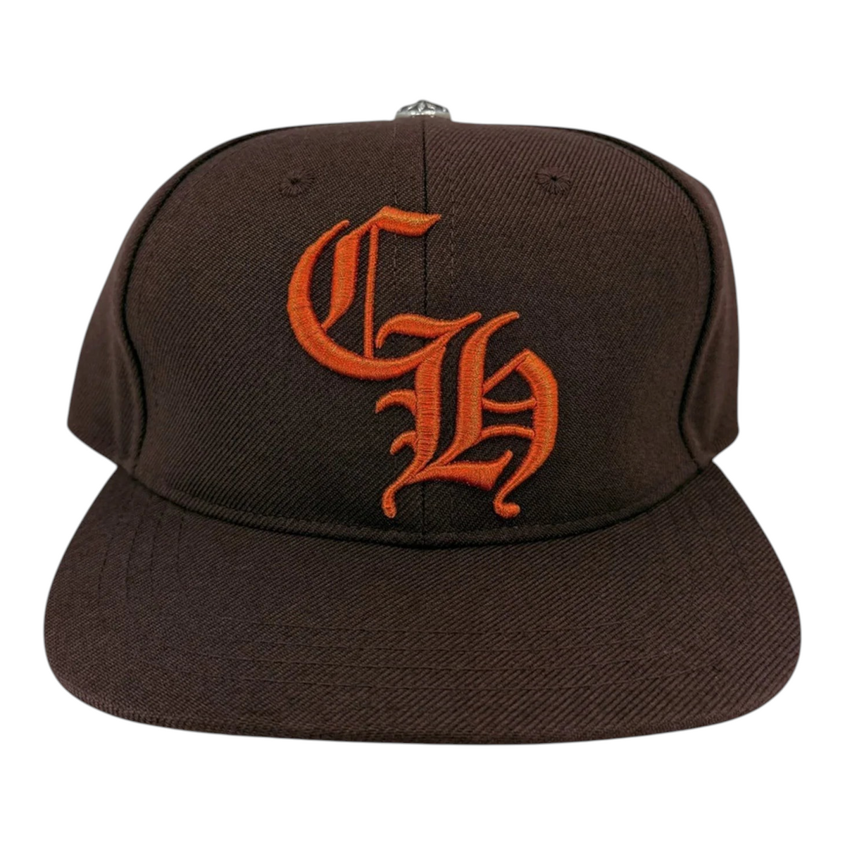 FLEX SHOP Chrome Hearts baseball hat in brown with an orange embroidered CH logo on the front