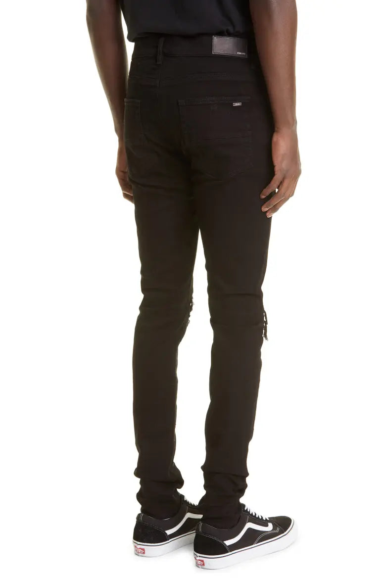 Amiri Black MX1 Bandana Ripped Patch Skinny Jeans