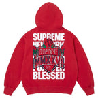 Supreme Hoodie Blessed Appliqué Zip Up Red